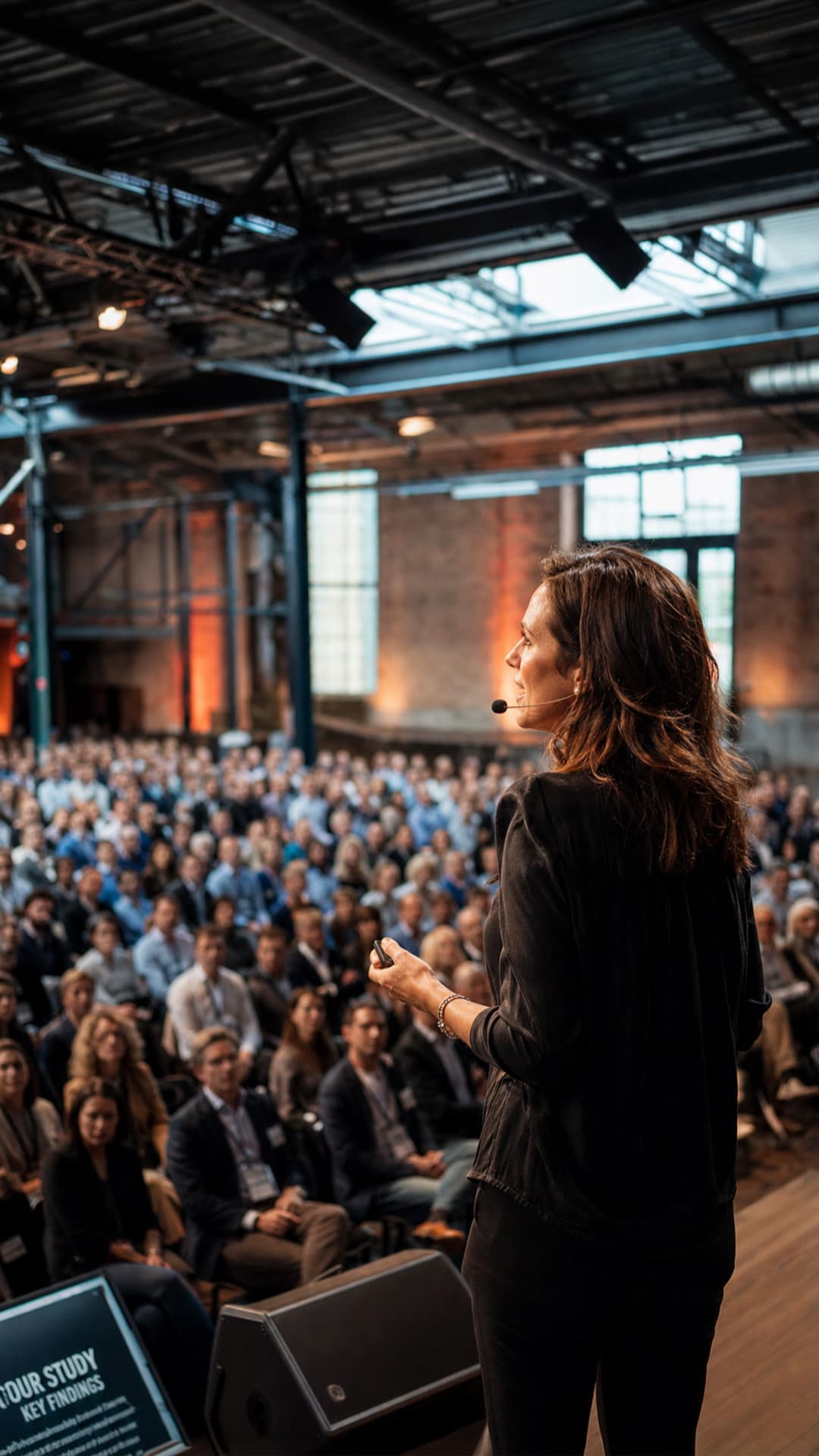Speakerin vor großem Publikum